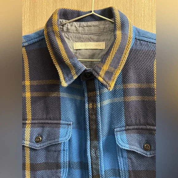 Outerknown Men’s Blanket Shirt Blue Plaid Flannel Button Down Medium - Picture 4 of 4